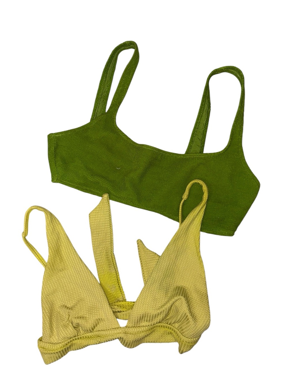 Women’s Aerie Two-Piece Ribbed Swim Top Bunde in Olive Green and Light Yellow